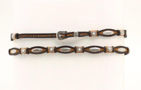 M & F Western Products - 27 x 3/8" Leather Scalloped Hatband With Oval Silver Conchos - Black / Brown M & F Western Products - 27 x 3/8" Leather Scalloped Hatband With Oval Silver Conchos - Black / Brown