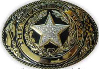 Billy's Western Wear Accessories - Buckle - State Of Texas Seal / XL Oval -Gold W/ Rhinestones