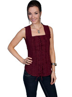 Scully Women's Top - Cantina Collection - Peruvian Cotton - Lace Up Tank - Burgundy Scully Women's Top - Cantina Collection - Peruvian Cotton - Lace Up Tank - Burgundy