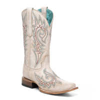 Corral Women's Boots - Flames Embroidered / Square Toe - Straw Corral Women's Boots - Flames Embroidered / Square Toe - Straw