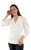 Scully Women's Shirt - Honey Creek Collection - Button Front Ruffle Top - White
