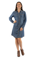 Scully Women's Dress - Snap Closure / Whip Stitch Detail - Blue