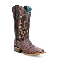 Corral Women's Boots - Brown Ostrich / Horseshoe Overlay & Embroidery