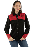 Scully Women's Shirt - Two Tone W/ Horseshoes - Black