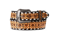 3D Belt by M & F Men's Accessories - Card Suits Belt - Tapered - Brown