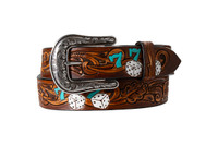 Angel Ranch By M & F Women's Accessories - Roper Belt - Floral Emb Heart Black Belt