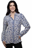 Scully Women's Shirt - Honey Creek Collection - Floral Button Up - Blue