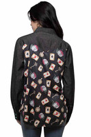 Scully Women's Shirt - Honey Creek Collection - Playing Cards Print - Black