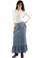 Scully Women's Skirt - Honey Creek Collection - Button Front / Ruffle - Full Length - Denim Blue