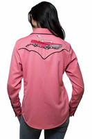 Scully Women's Shirt - Retro Car / Music Notes Embroidered - Pink