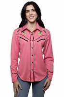 Scully Women's Shirt - Retro Car / Music Notes Embroidered - Pink