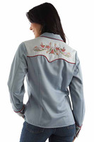 Scully Women's Shirt - Spring Flowers Embroidered - Blue