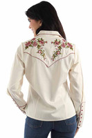 Scully Women's Shirt - Retro Roses Embroidered - Cream