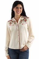 Scully Women's Shirt - Retro Roses Embroidered - Cream