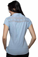 Scully Women's Shirt - Cap Sleeve / Lace Detail - Blue