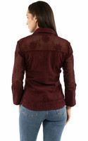 Scully Women's Top - Cantina Collection - Peruvian Cotton - Embroidered / Mesh Sleeves - Burgundy