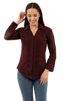 Scully Women's Top - Cantina Collection - Peruvian Cotton - Embroidered / Mesh Sleeves - Burgundy