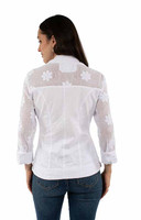 Scully Women's Top - Cantina Collection - Peruvian Cotton - Embroidered / Mesh Sleeves - White