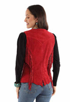 Scully Women's Vest - Snap Front / Fringe - Red Suede