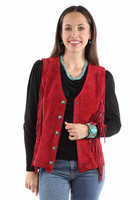 Scully Women's Vest - Snap Front / Fringe - Red Suede