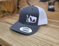 Dally Up Caps - Dally # 161 - Heather / White - Cowboy At The Cross - White Embroidered