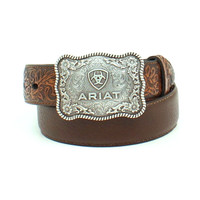 Ariat by M&F Kids Accessories - Floral Embossed Belt w/ Silver Ariat Buckle