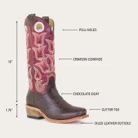 Hyer Women's Boots - Tipton - Chocolate Goat / Crimson Cowhide