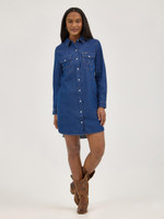 Wrangler Women's Dress - Long Sleeve Shirt Style - Dark Denim