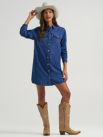 Wrangler Women's Dress - Long Sleeve Shirt Style - Dark Denim