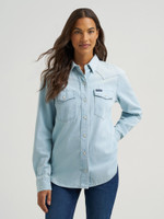 Wrangler Women's Shirt - Western Snap - Bleached Denim