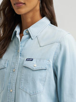 Wrangler Women's Shirt - Western Snap - Bleached Denim