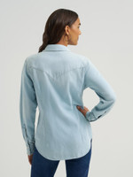 Wrangler Women's Shirt - Western Snap - Bleached Denim