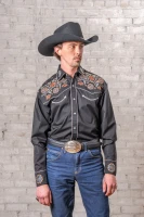 Rockmount Ranch Wear Men's Shirt - Vintage Floral & Stars Embroidered - Black