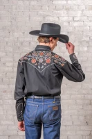 Rockmount Ranch Wear Men's Shirt - Vintage Floral & Stars Embroidered - Black