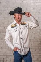 Rockmount Ranch Wear Men's Shirt - Cowboy Sunset Embroidery - Ivory