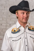 Rockmount Ranch Wear Men's Shirt - Cowboy Sunset Embroidery - Ivory