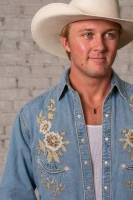 Rockmount Ranch Wear Men's Shirt - Floral Embroidered - Denim / Tan