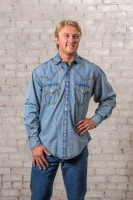 Rockmount Ranch Wear Men's Shirt - Blanket Stitch - Stonewash Denim