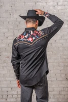 Rockmount Ranch Wear Men's Shirt - Vintage Pastel Floral Embroidered - Black