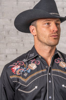 Rockmount Ranch Wear Men's Shirt - Vintage Pastel Floral Embroidered - Black