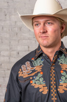 Rockmount Ranch Wear Men's Shirt - Cactus & Cowboy Boots Embroidered - Black