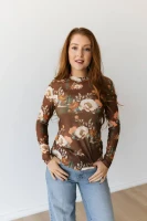 Turquoise Haven Women's Shirt - Brown Desert Floral / Mesh 
