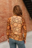 Turquoise Haven Women's Shirt - Brown Retro Floral / Mesh 