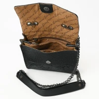 American Darling Women's Accessories - Chain Crossbody Bag - Black Tooled Leather