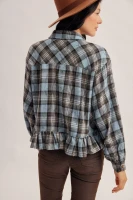 Hem & Thread Women's Shirt - Bottom Frilled Checkered - Blue