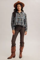 Hem & Thread Women's Shirt - Bottom Frilled Checkered - Blue