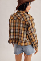 Hem & Thread Women's Shirt - Bottom Frilled Checkered - Taupe