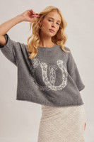 Hem & Thread Women's Shirt - Horse Shoe Jaquard Sweater - Grey