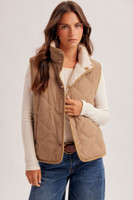Hem & Thread Women's Shirt - Reversable Sherpa Quilted Vest - Mocha