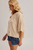 Hem & Thread Women's Shirt - Horse Shoe Embroidered Sweater - Oatmeal